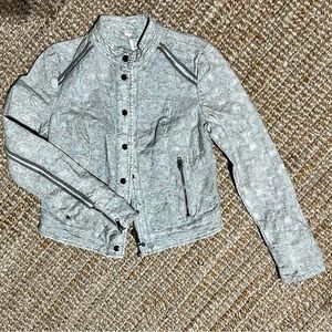 FREE PEOPLE Green/Grey Embossed Moto Zip-Up Jacket